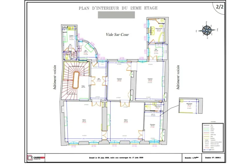 Plan architectural détaillé au 1/50e réalisé par CarreGeo à Paris