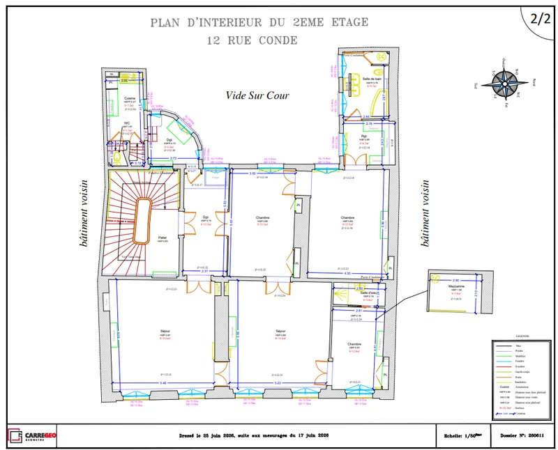 Plan architectural détaillé au 1/50e d'un appartement parisien